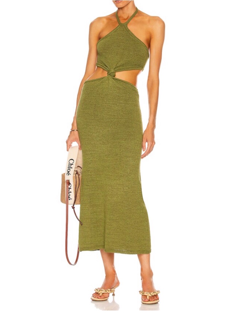 Cult Gaia Cameron Knit Dress In Olive Sz Xs